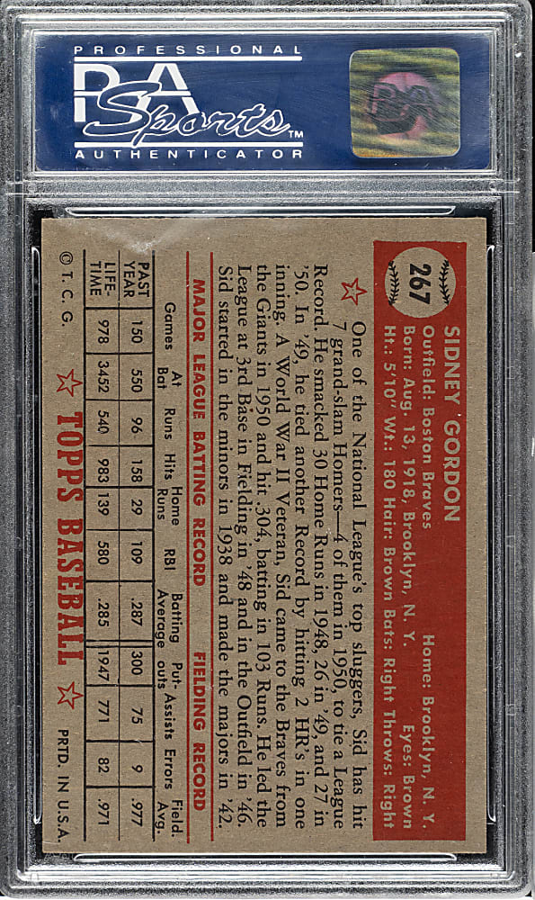 1952 Topps #267 Sid Gordon PSA NM-MT 8
