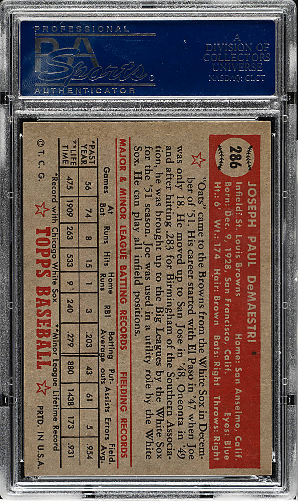 1952 Topps #286 Joe DeMaestri PSA NM-MT 8