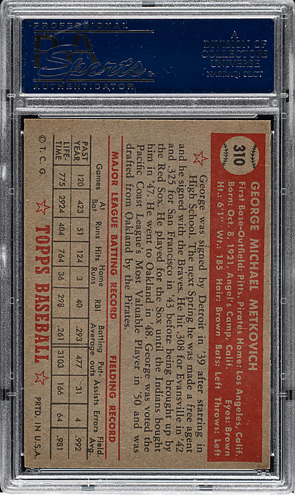 1952 Topps #310 George Metkovich PSA NM-MT 8
