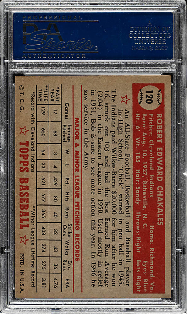 1952 Topps #120 Bob Chakales PSA NM-MT 8