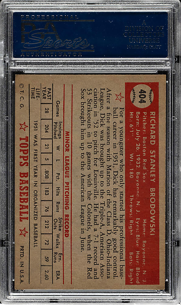 1952 Topps #404 Dick Brodowski High Number PSA NM-MT 8