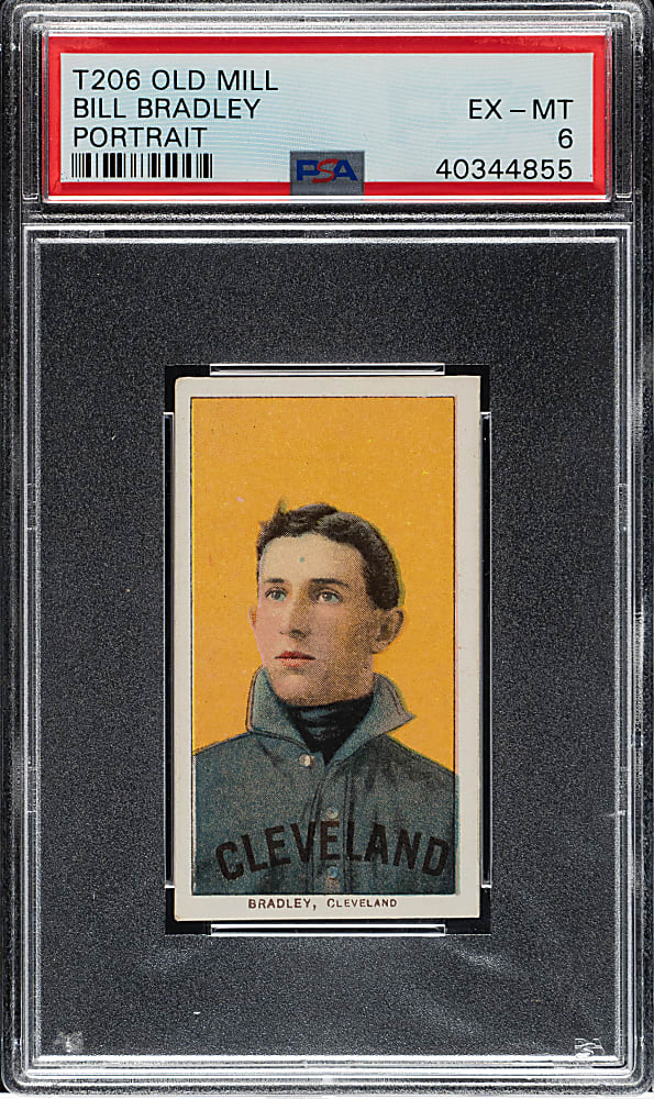 1909-1911 T206 White Border Bill Bradley Portrait PSA EX-MT 6 - Old Mill Back