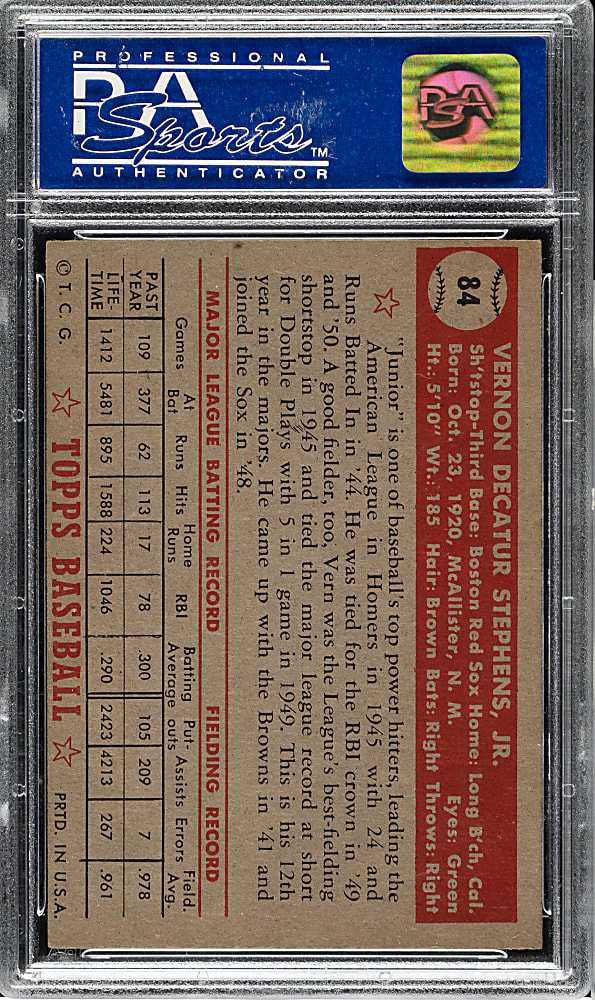 1952 Topps #84 Vern Stephens PSA NM 7