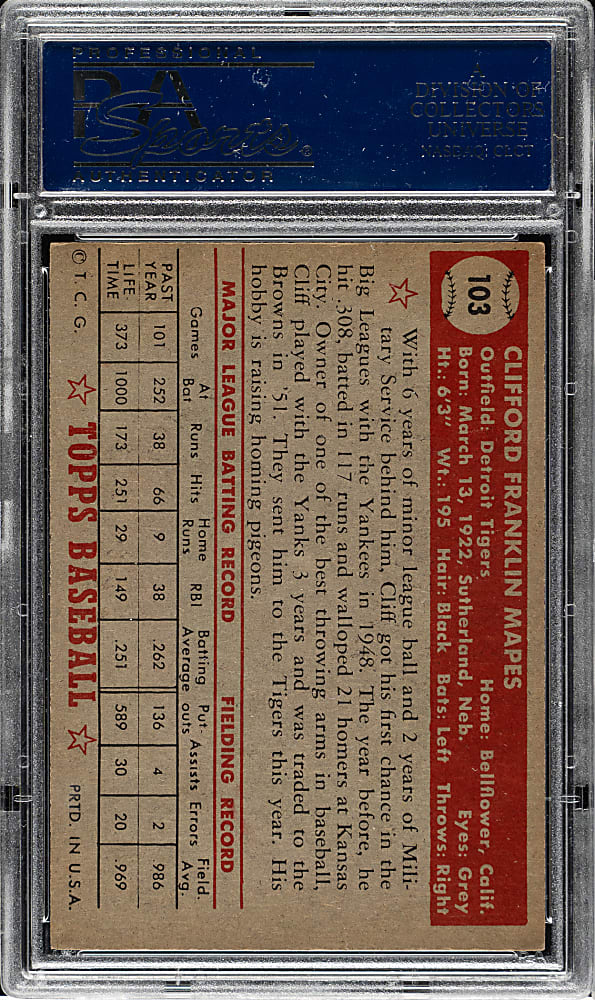 1952 Topps #103 Cliff Mapes PSA NM 7