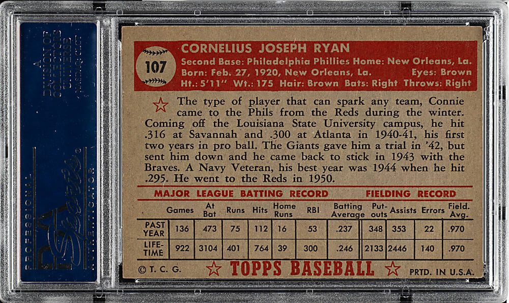 1952 Topps #107 Connie Ryan PSA NM 7