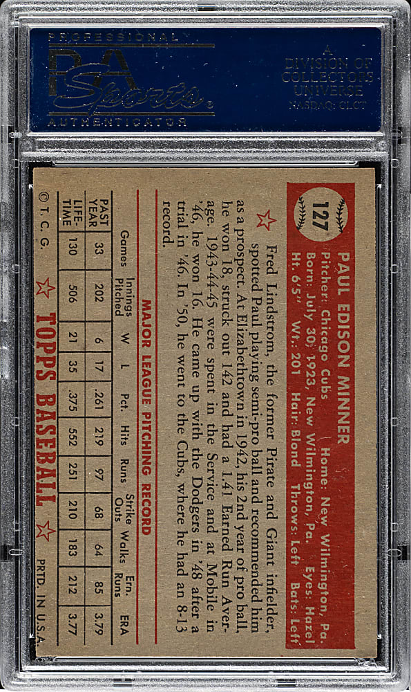 1952 Topps #127 Paul Minner PSA NM 7