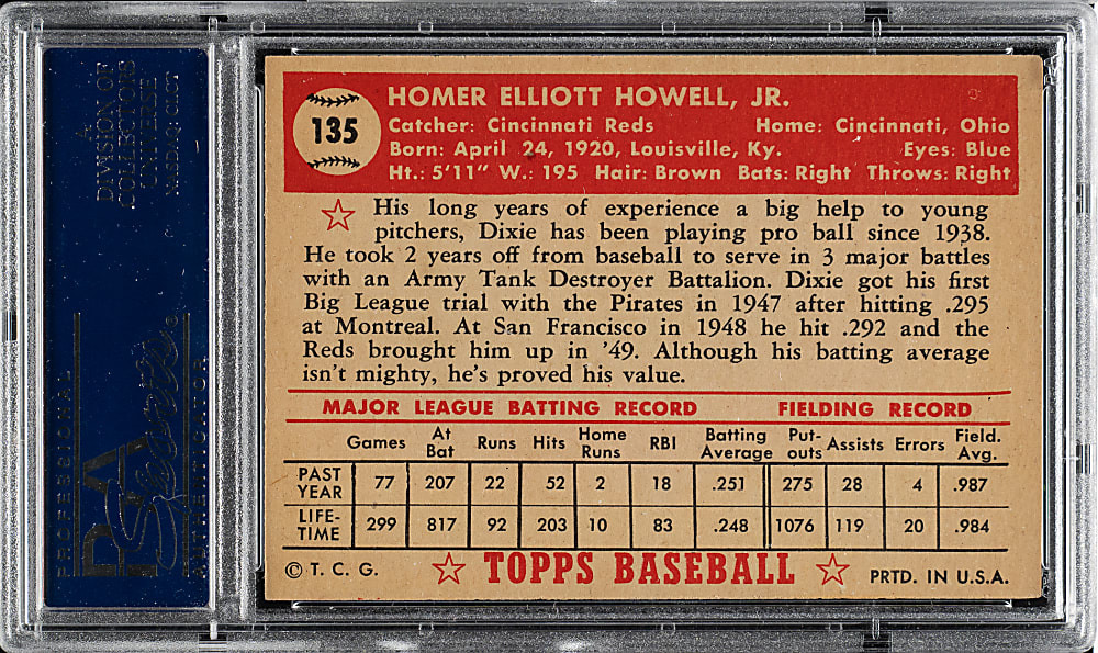 1952 Topps #135 Dixie Howell PSA NM 7