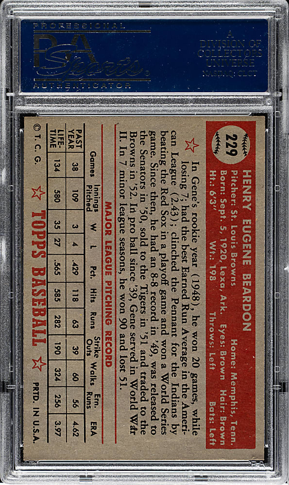1952 Topps #229 Gene Beardon PSA NM 7
