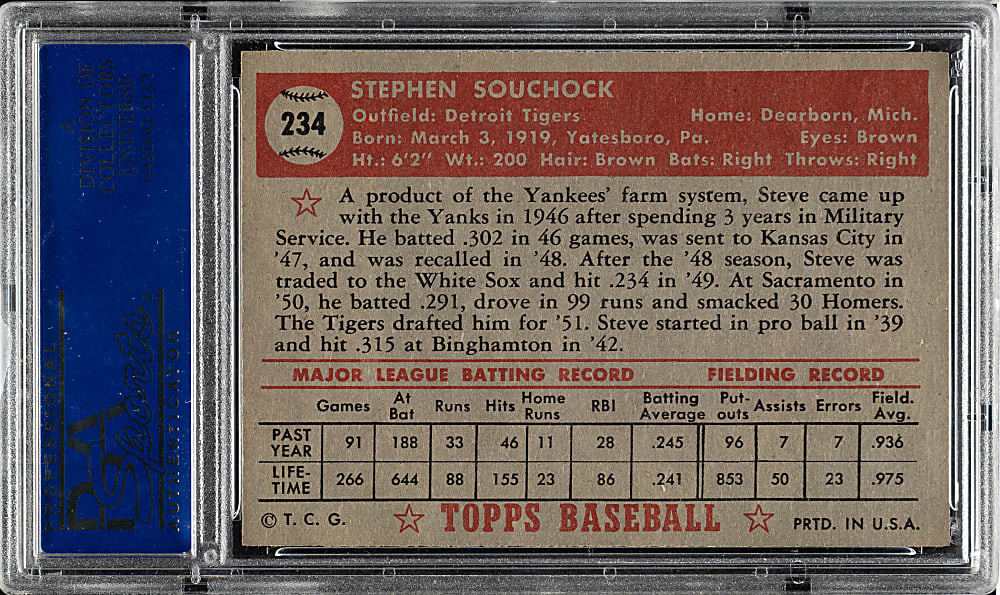 1952 Topps #234 Steve Souchock PSA NM 7