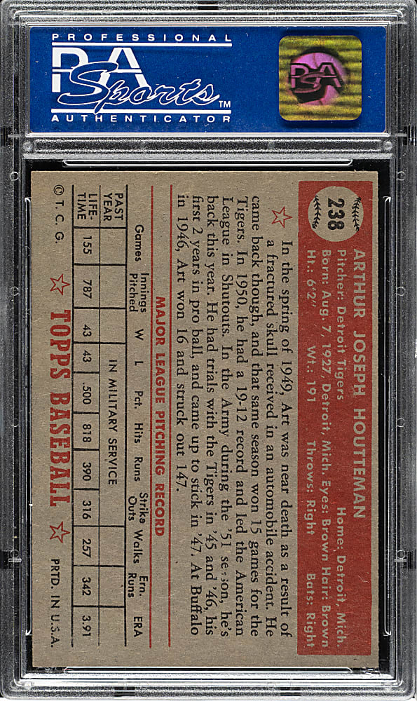 1952 Topps #238 Art Houtteman PSA NM 7
