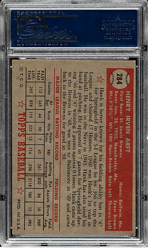 1952 Topps #284 Hank Arft PSA NM 7