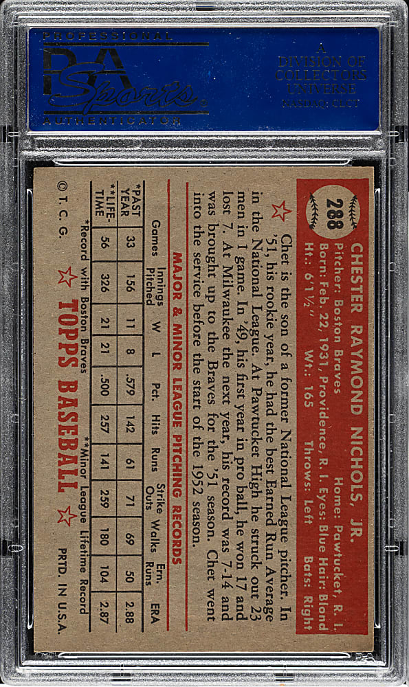 1952 Topps #288 Chet Nichols PSA NM 7