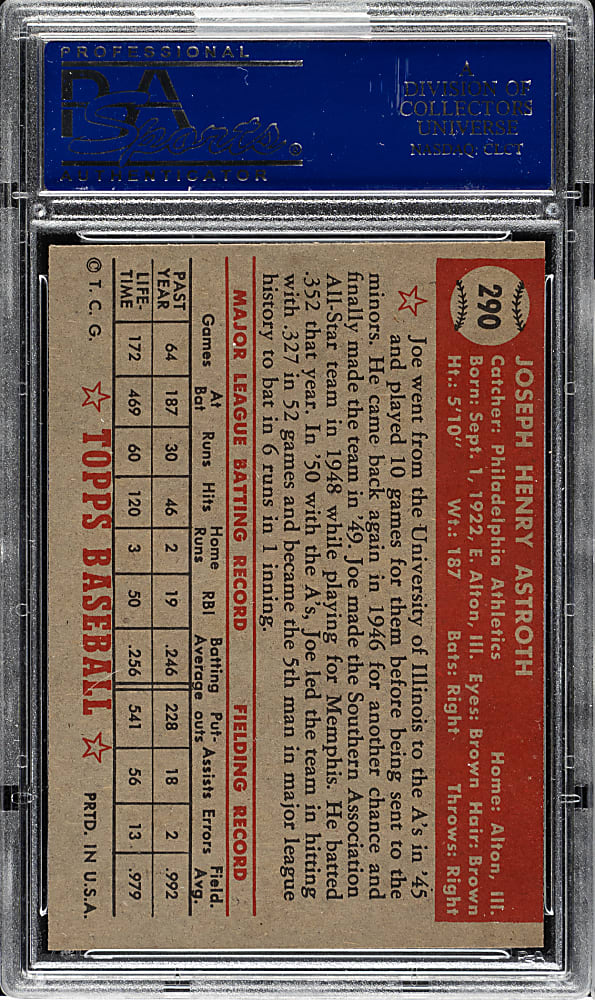 1952 Topps #290 Joe Astroth PSA NM 7