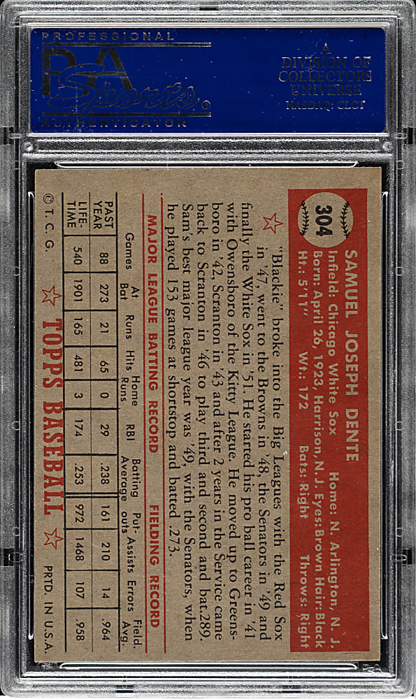 1952 Topps #304 Sam Dente PSA NM 7