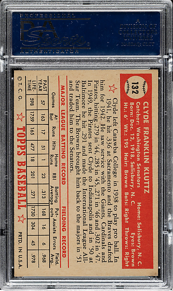 1952 Topps #132 Clyde Kluttz PSA NM 7