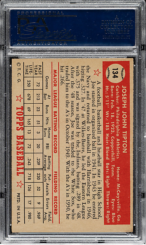 1952 Topps #134 Joe Tipton PSA NM 7