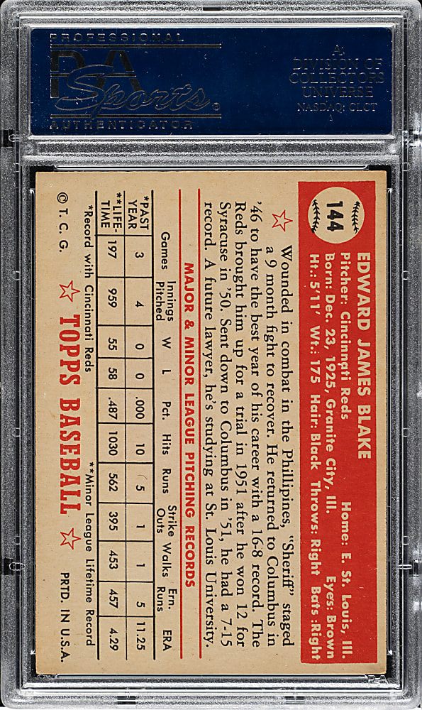 1952 Topps #144 Ed Blake PSA NM 7