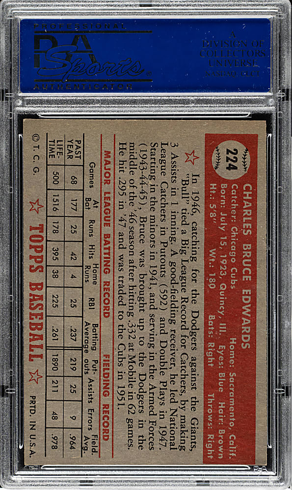 1952 Topps #224 Bruce Edwards PSA NM 7