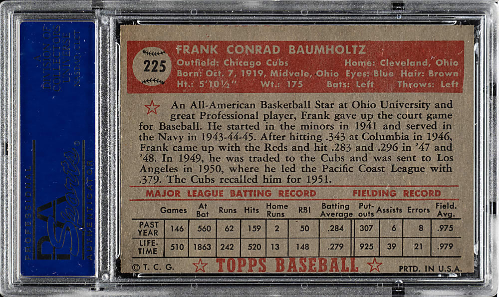 1952 Topps #225 Frank Baumholtz PSA NM 7