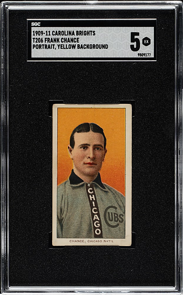1909-1911 T206 White Border Frank Chance Portrait Yellow Background SGC EX 5 - Carolina Brights Back -  1 of 1 - Highest Graded!