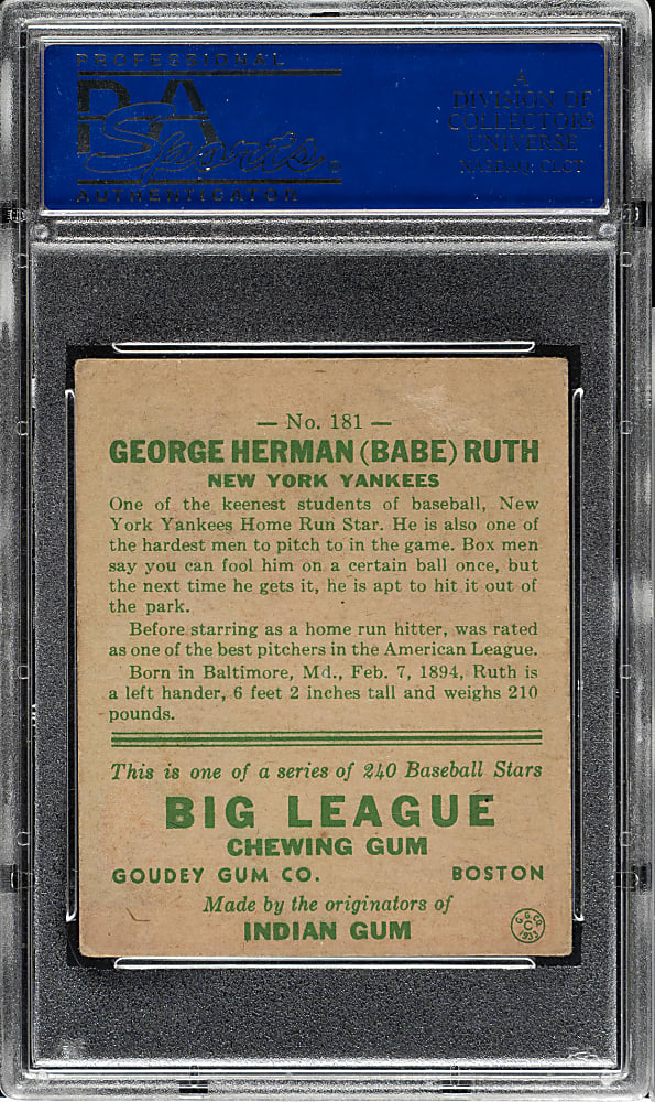 1933 R319 Goudey #181 Babe Ruth PSA EX 5