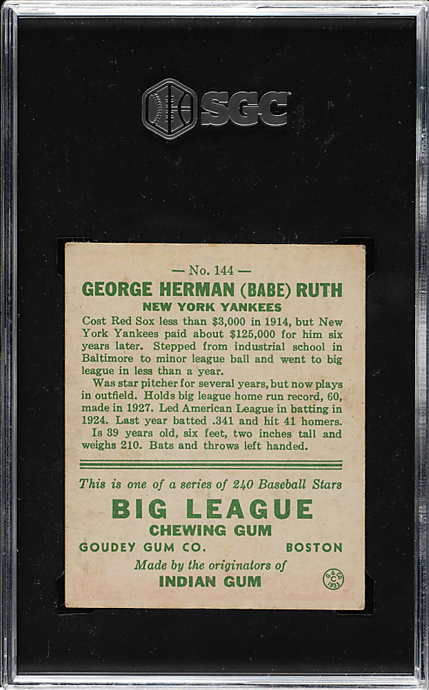 1933 R319 Goudey #144 Babe Ruth SGC EX 5