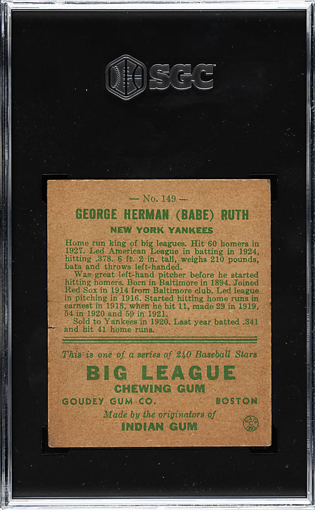 1933 R319 Goudey #149 Babe Ruth SGC VG/EX+ 4.5