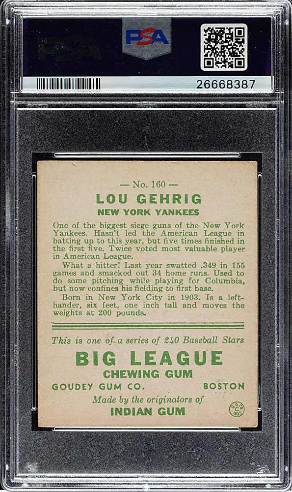 1933 R319 Goudey #160 Lou Gehrig PSA VG-EX+ 4.5