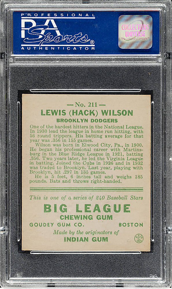 1933 R319 Goudey #211 Hack Wilson PSA NM 7