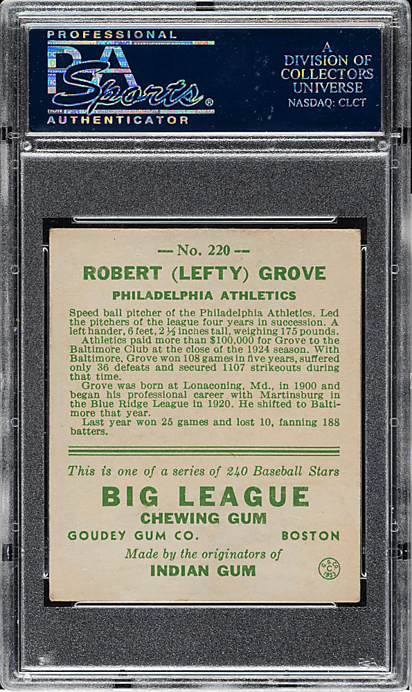 1933 R319 Goudey #220 Lefty Grove PSA VG-EX+ 4.5