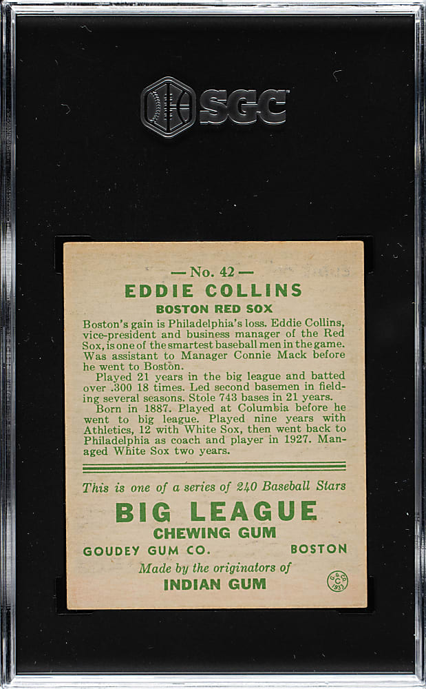 1933 R319 Goudey #42 Eddie Collins SGC EX 5