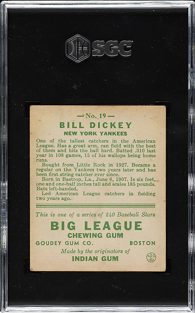 1933 R319 Goudey #19 Bill Dickey SGC VG/EX 4