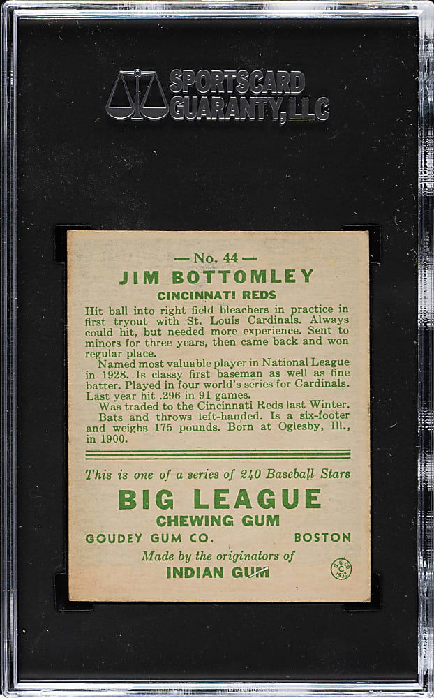 1933 R319 Goudey #44 Jim Bottomley SGC NM 7
