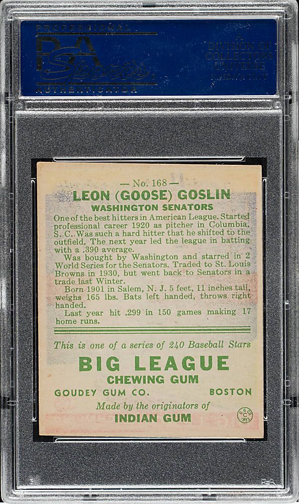 1933 R319 Goudey #168 Goose Goslin PSA EX 5