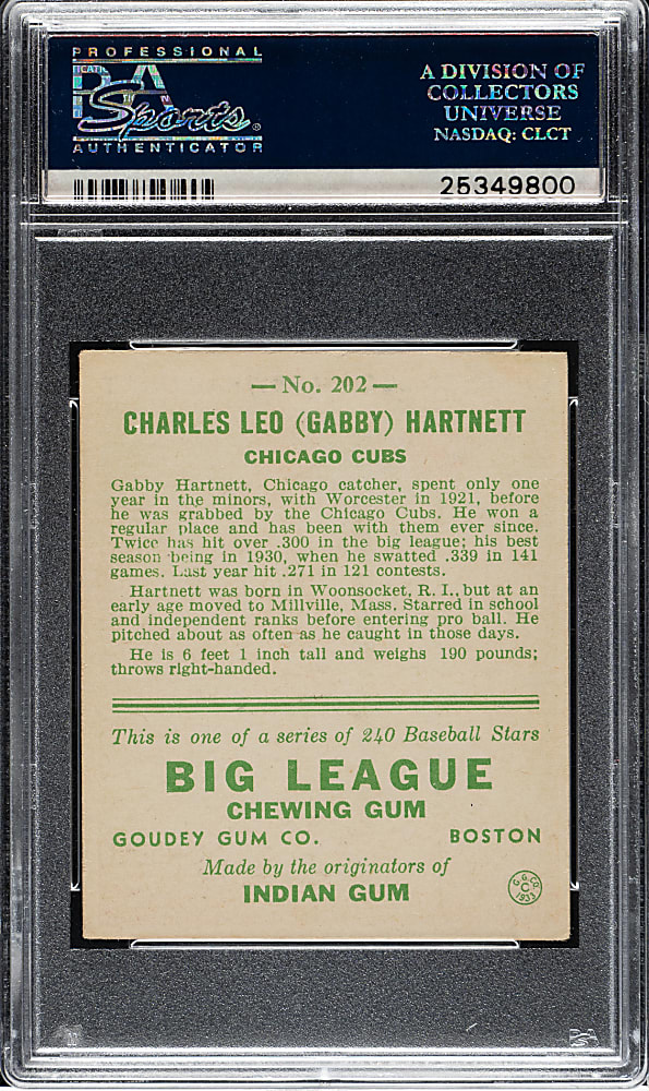 1933 R319 Goudey #202 Gabby Hartnett PSA VG-EX+ 4.5