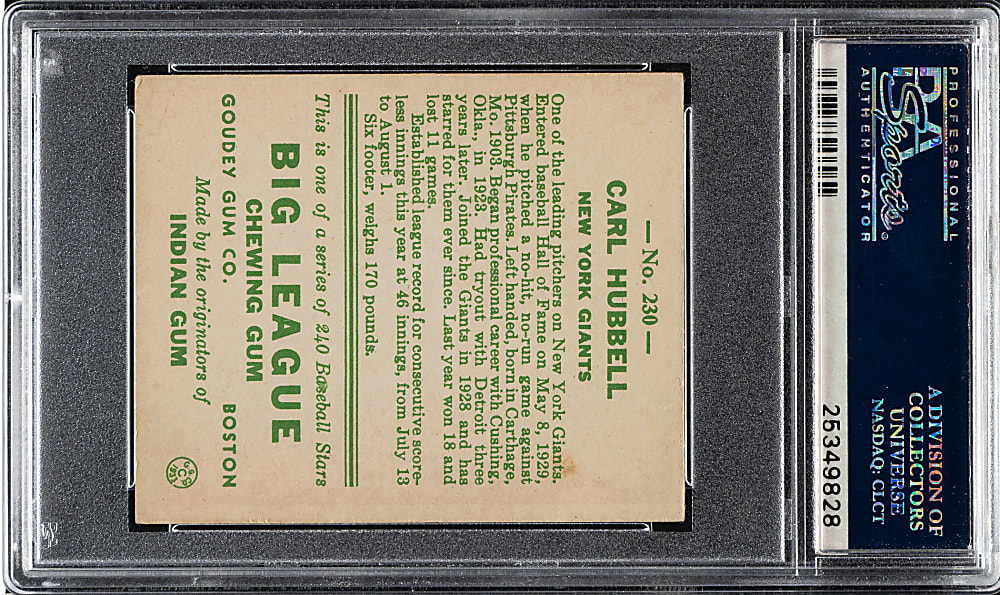 1933 R319 Goudey #230 Carl Hubbell PSA VG-EX 4