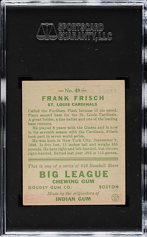 1933 R319 Goudey #49 Frank Frisch SGC EX+ 5.5