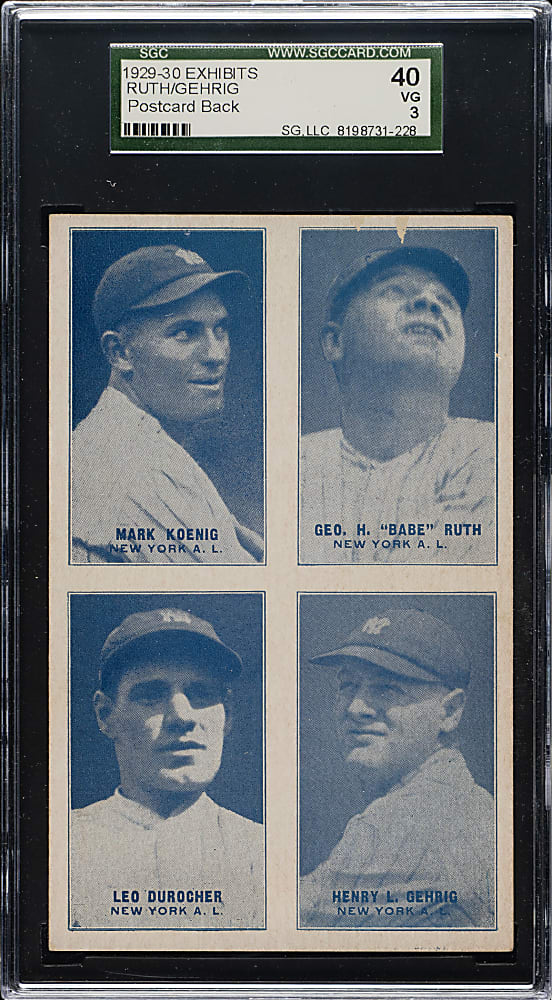 1929-1930 Exhibits 4-on-1 with Babe Ruth, Lou Gehrig, and Leo Durocher SGC VG 40