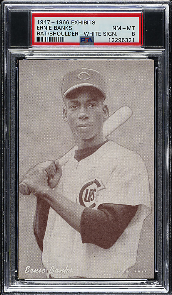 1947-1966 Exhibits Ernie Banks Bat on Shoulder White Signature PSA NM-MT 8