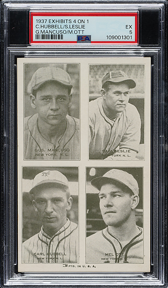1937 Four-On-One Exhibits with Carl Hubbell and Mel Ott PSA EX 5