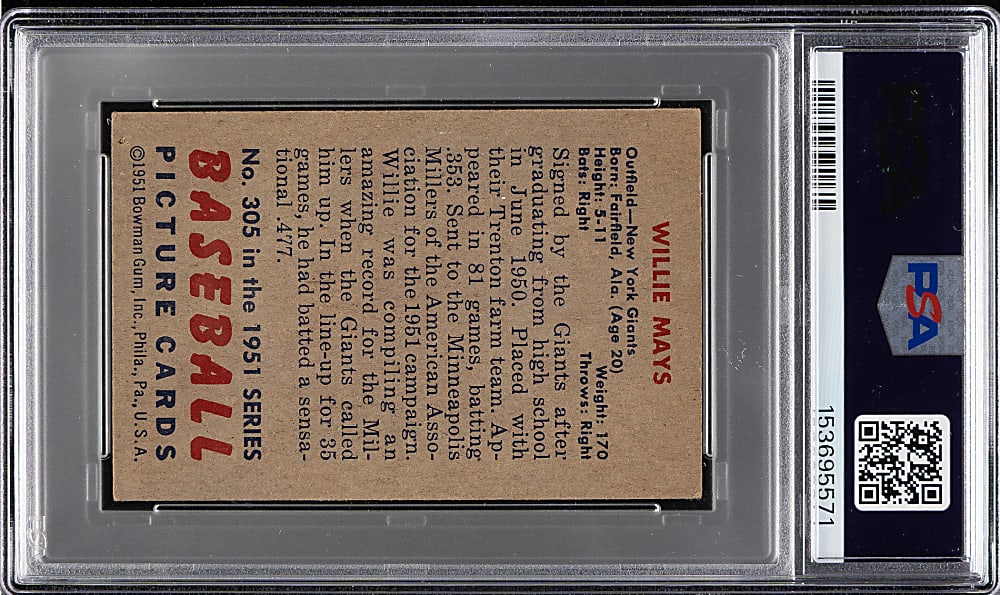 1951 Bowman #305 Willie Mays Rookie PSA VG-EX 4