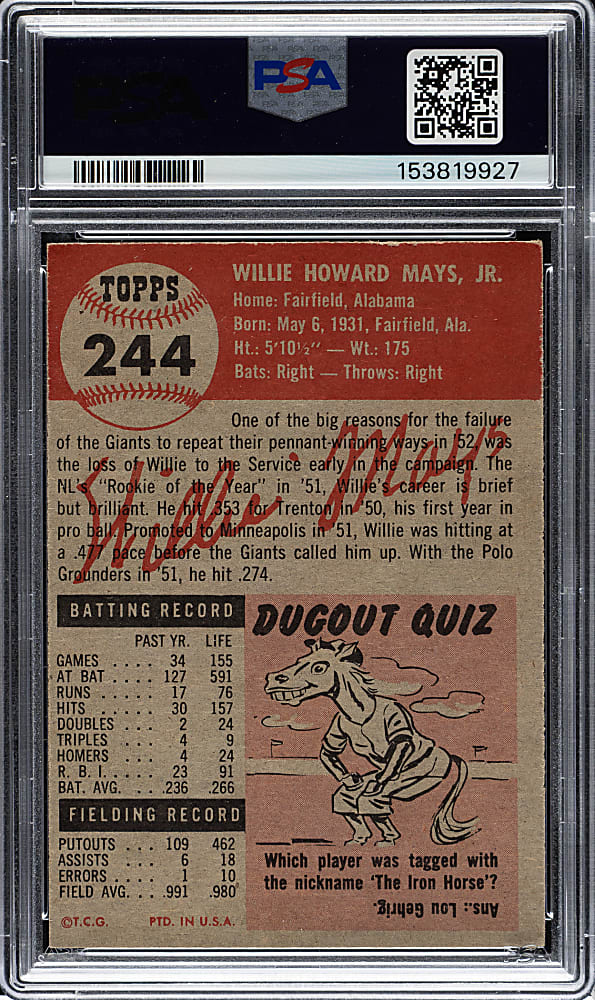 1953 Topps #244 Willie Mays PSA VG 3
