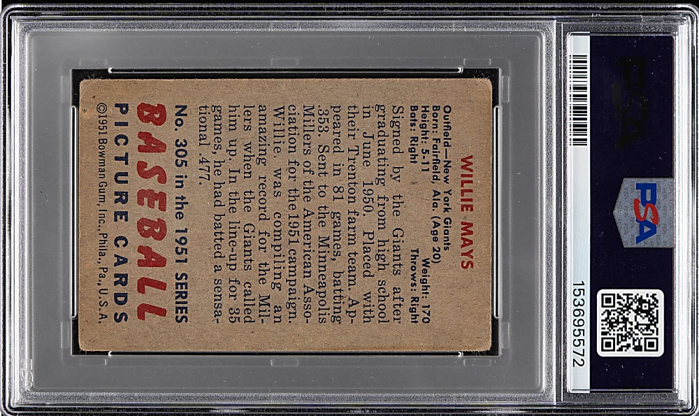 1951 Bowman #305 Willie Mays Rookie PSA GOOD 2