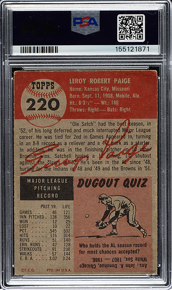 1953 Topps #220 Satchel Paige PSA FAIR 1.5