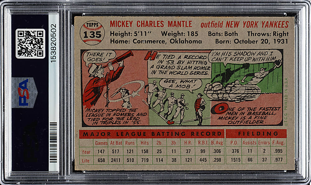 1956 Topps #135 Mickey Mantle Gray Back PSA EX 5
