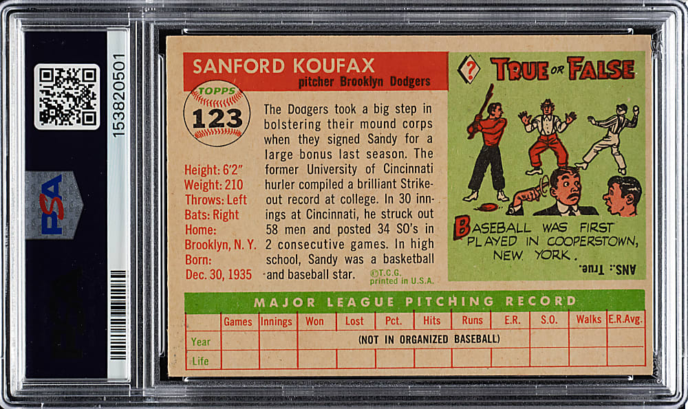1955 Topps #123 Sandy Koufax Rookie PSA VG-EX 4