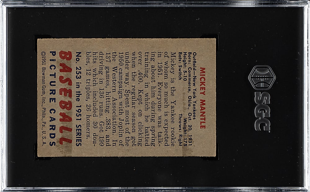 1951 Bowman #253 Mickey Mantle Rookie SGC VG 3
