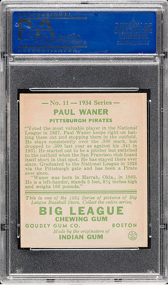 1934 R320 Goudey #11 Paul Waner PSA NM 7