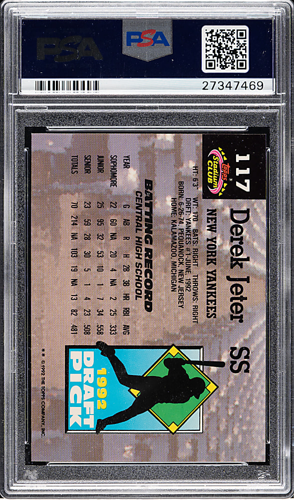 1993 Topps Stadium Club Murphy #117 Derek Jeter Rookie PSA GEM MINT 10
