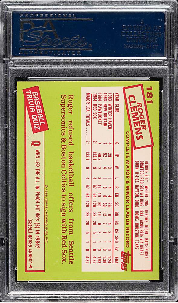1985 Topps Tiffany #181 Roger Clemens Rookie PSA MINT 9